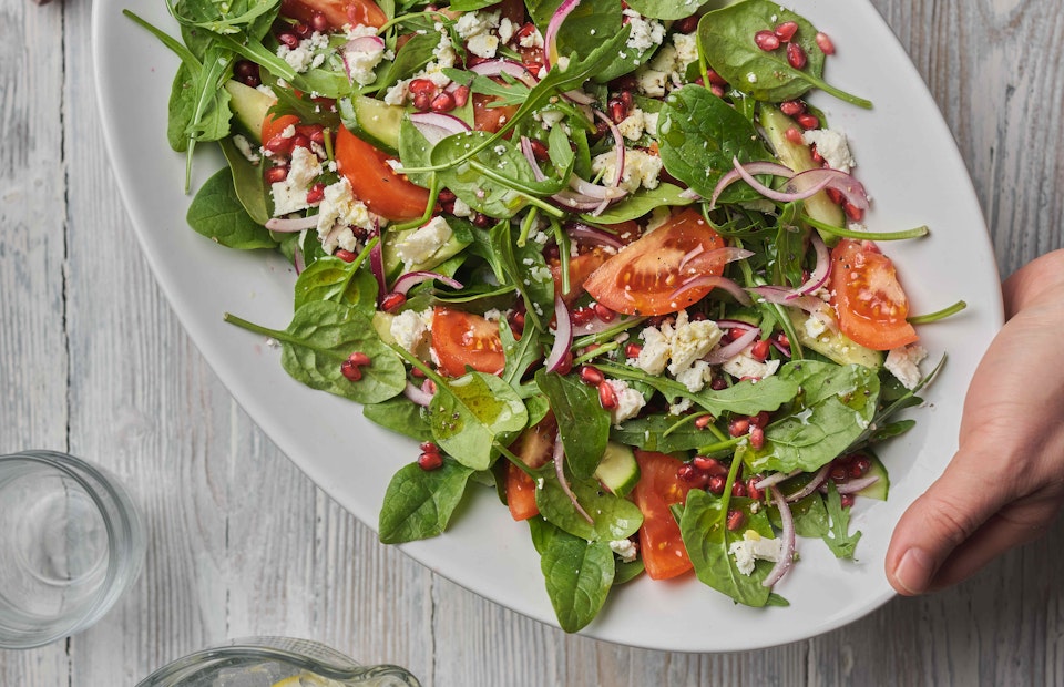 ViewPomegranate feta & spinach salad