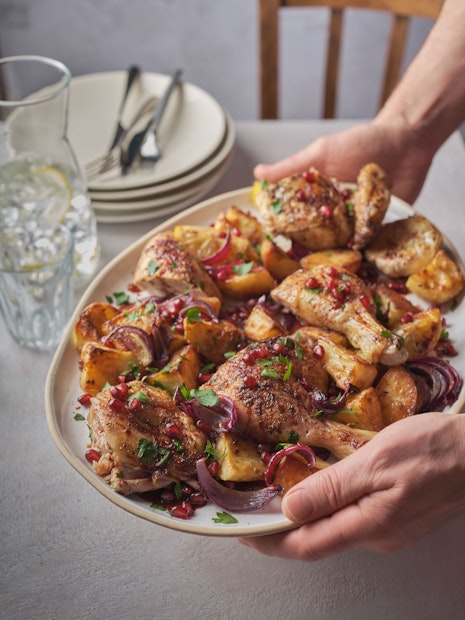 ViewRoast chicken with sticky pomegranate