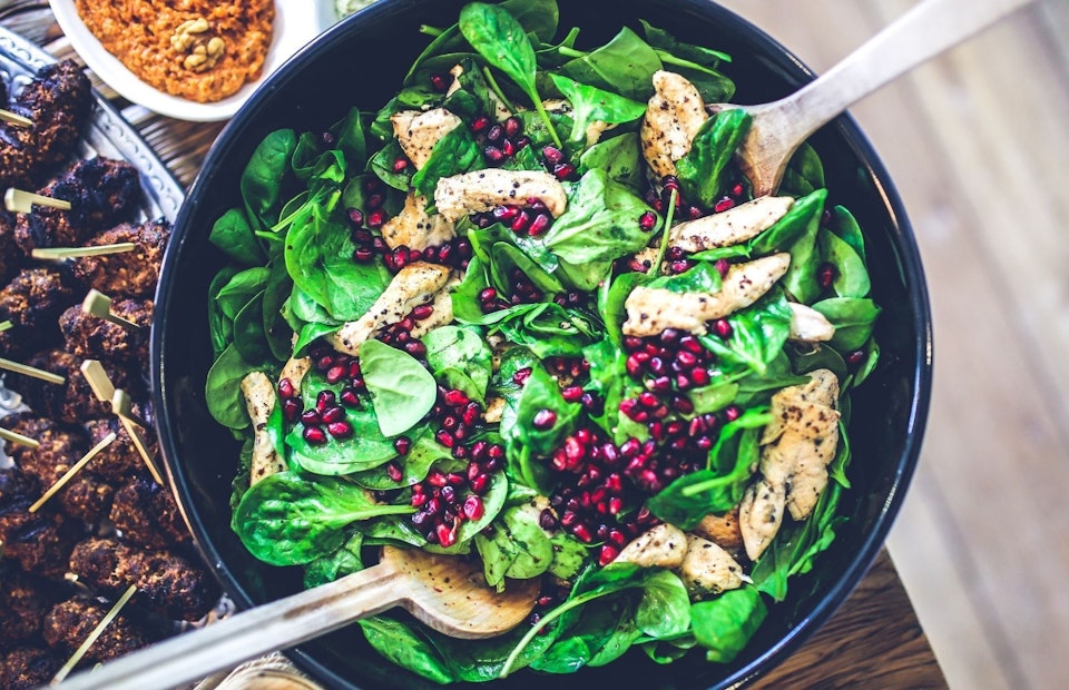 ViewChicken spinach salad with pomegranate